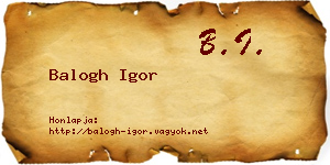Balogh Igor névjegykártya